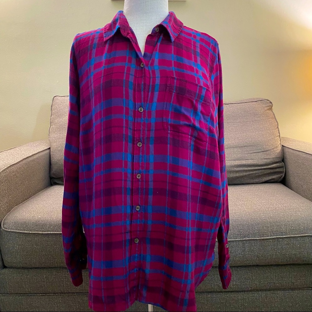 Lucky Brand Hi-Low Button Up Plaid Tunic - Woman L